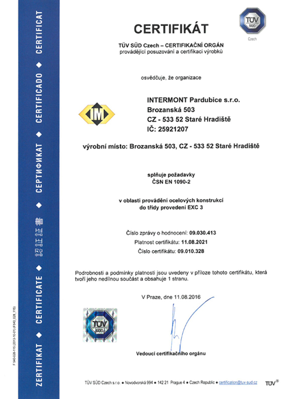 Certifikáty pro provádění ocelových konstrukcí – ČSN 1090-2